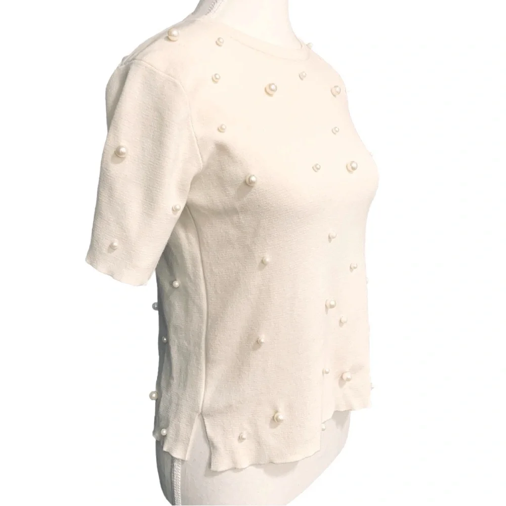 Zara Basic Knit Faux Pearls Sweater in Off White Size S - Picture 6 of 7